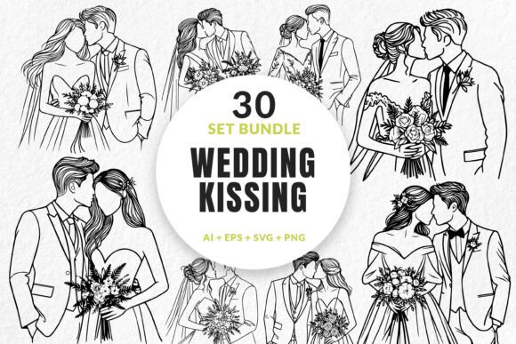 30 Bundle Line Art Romantic Wedding Kiss Review
